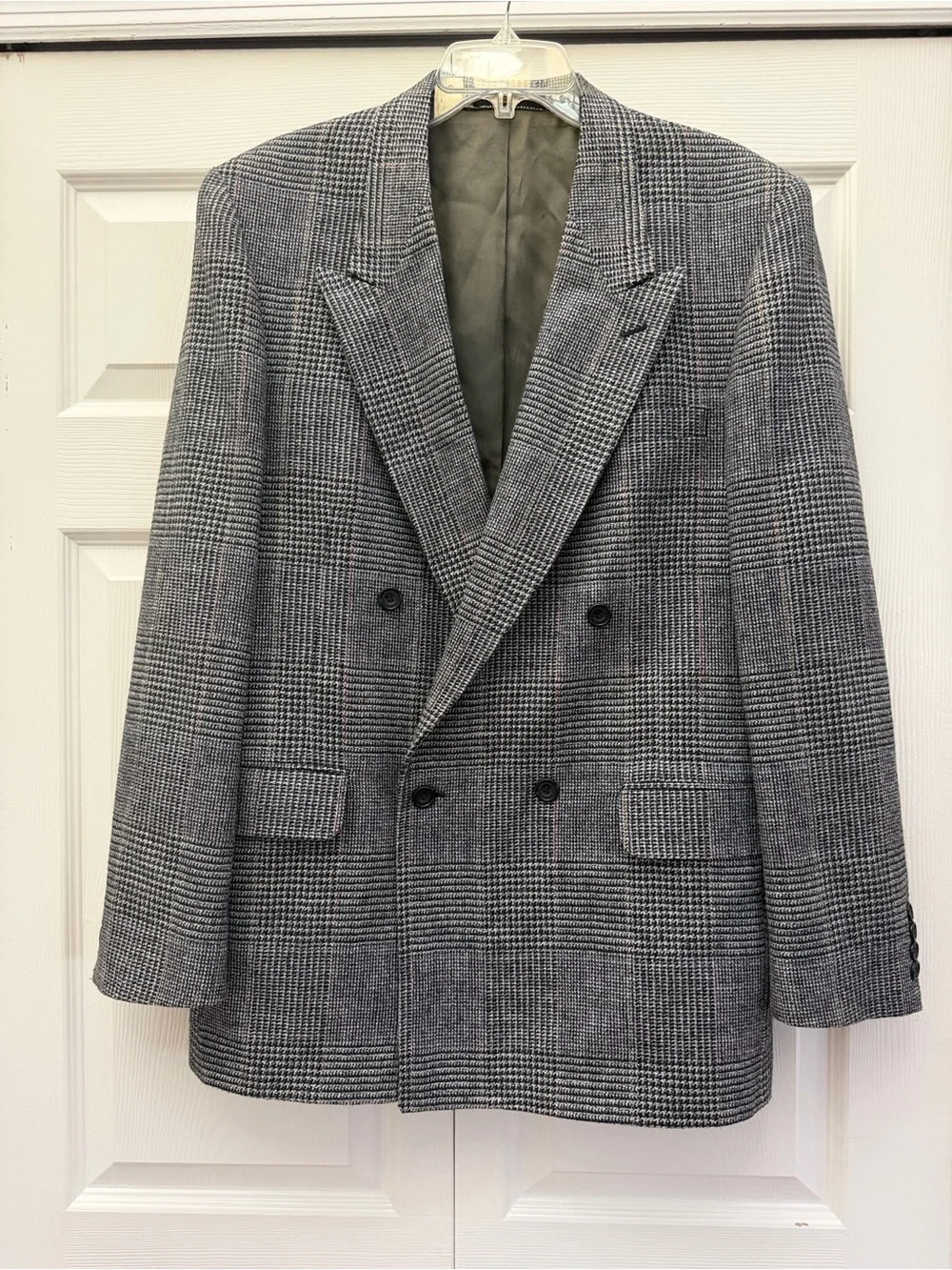 Evan Picone Gray Glen Plaid Double-Breasted Sport Coat